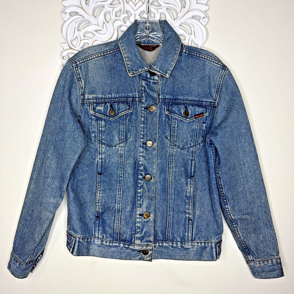 MIZZ LIZZ Women's MEDIUM Denim Jacket Button-up Four Pockets BLUE Made in Taiwan